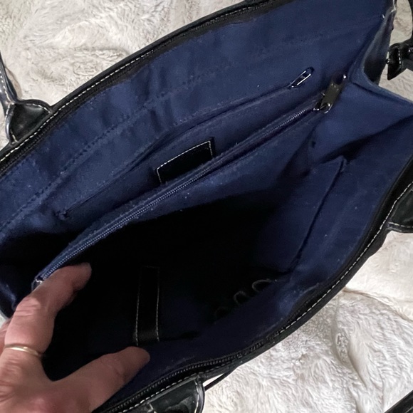 Franklin Covey Blue Suede Leather Shoulder Equestrian Bag Purse - Picture 12 of 13